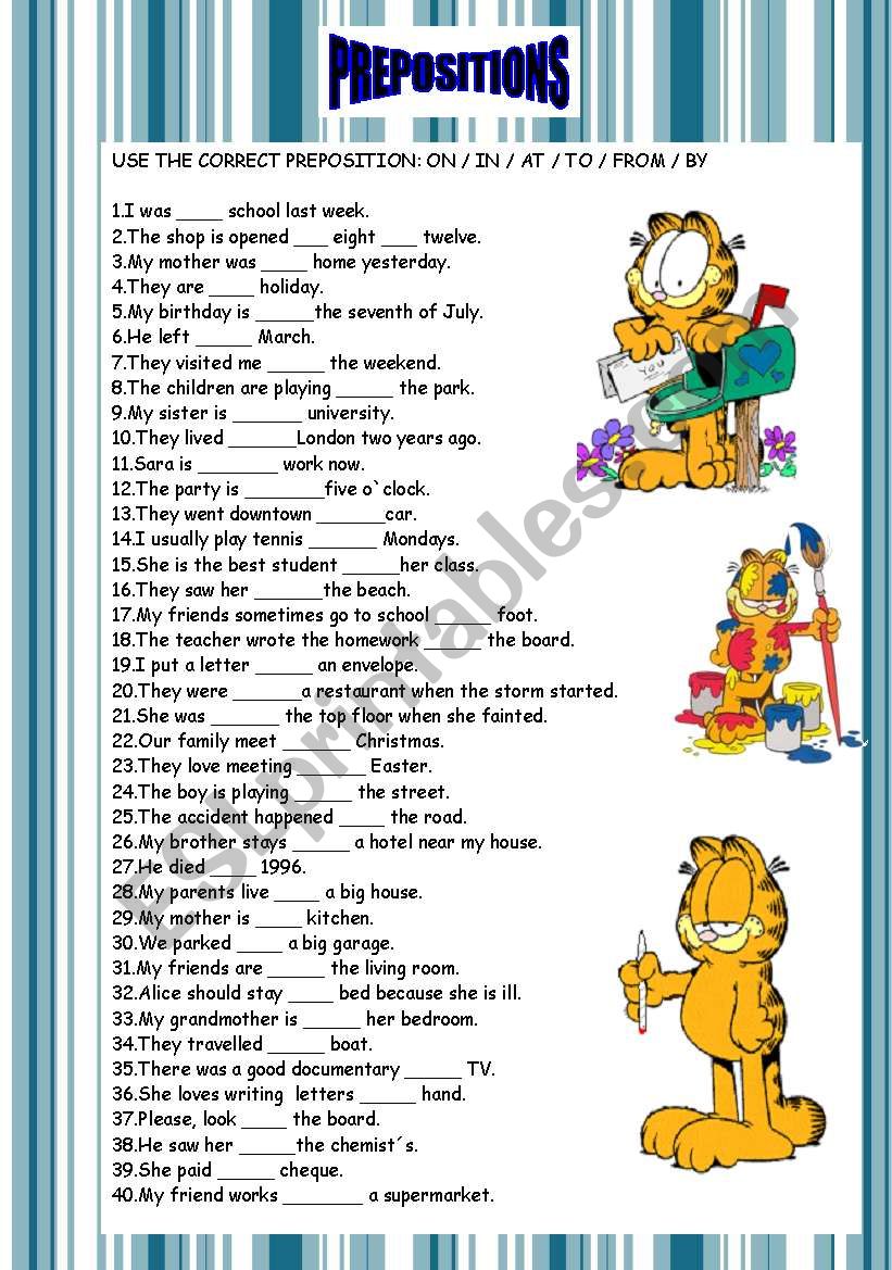 Prepositions  (40 sentences/ key included)