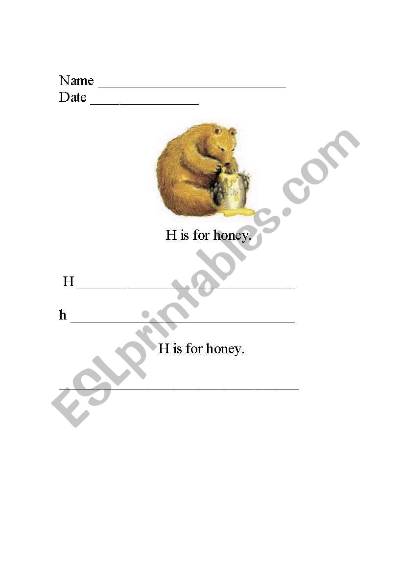 H is for Honey worksheet