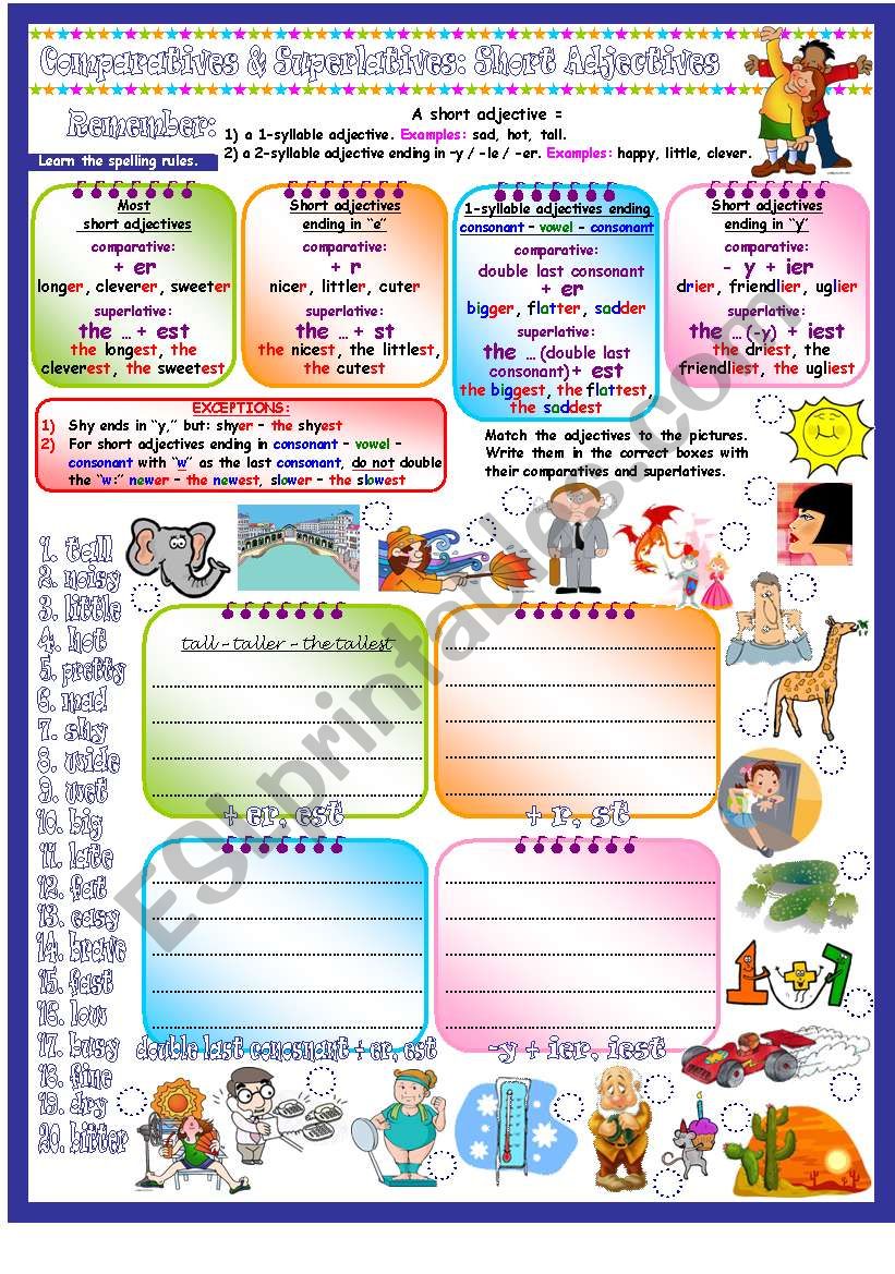 Comparative & Superlative of Short Adjectives with Focus on Spelling Rules. Key included.