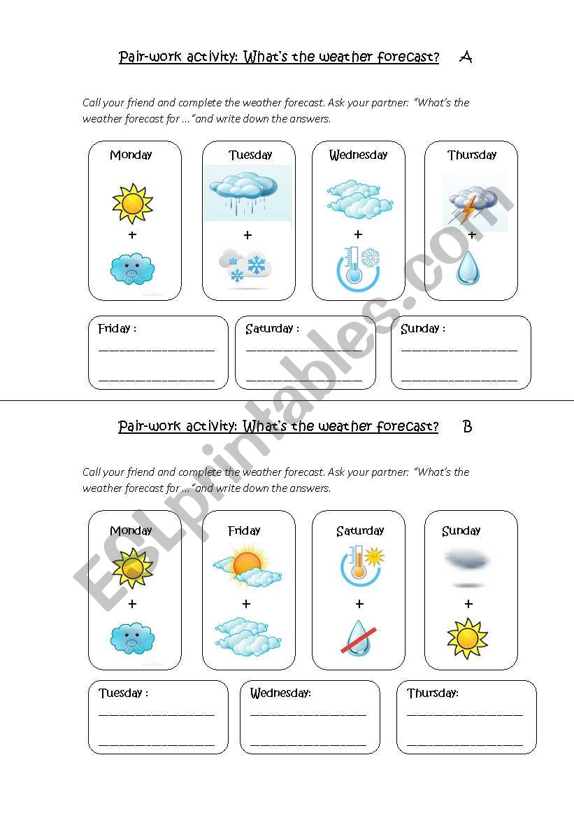 Pair-work: Weather forecast worksheet