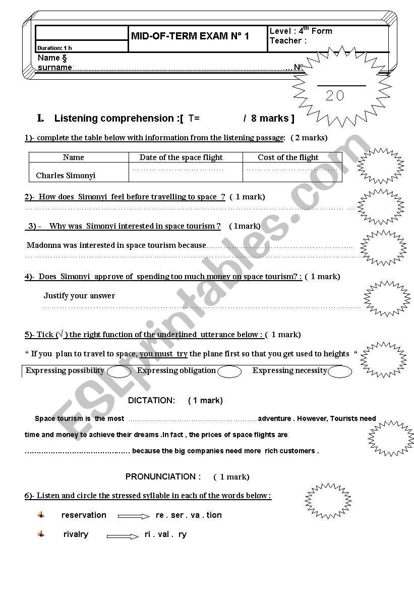 MID TERM EXAM BAC  worksheet