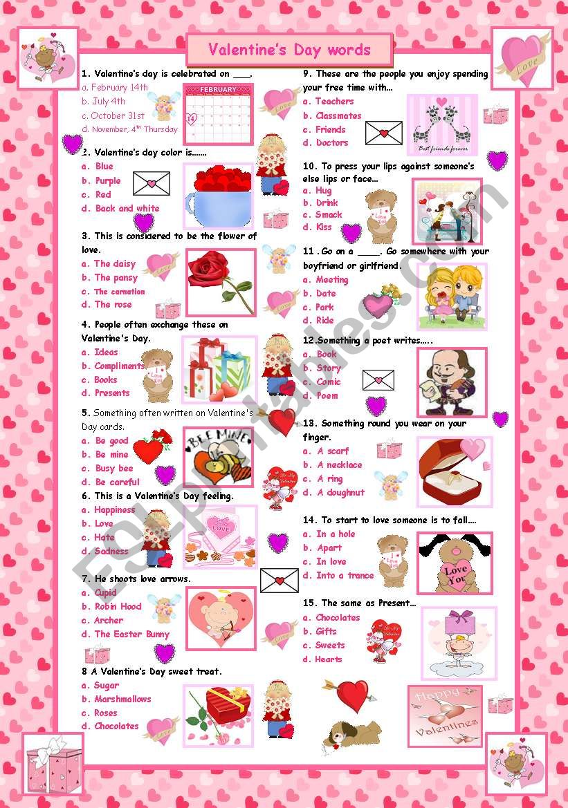Valentines Day words worksheet