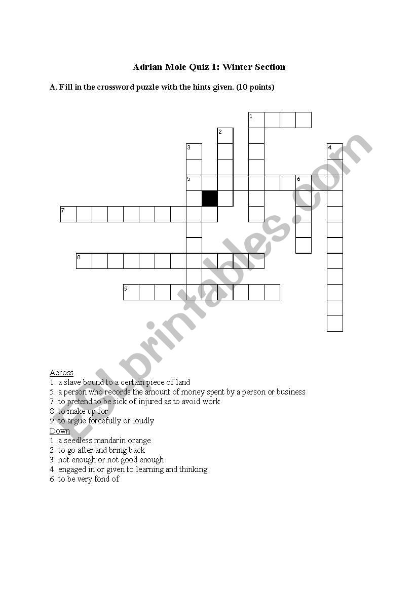 Adrian Mole Quiz : Winter Section 1