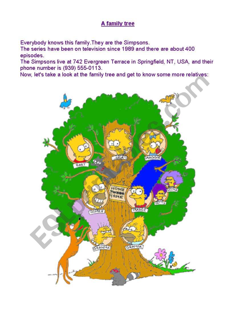 Simpsons family tree worksheet