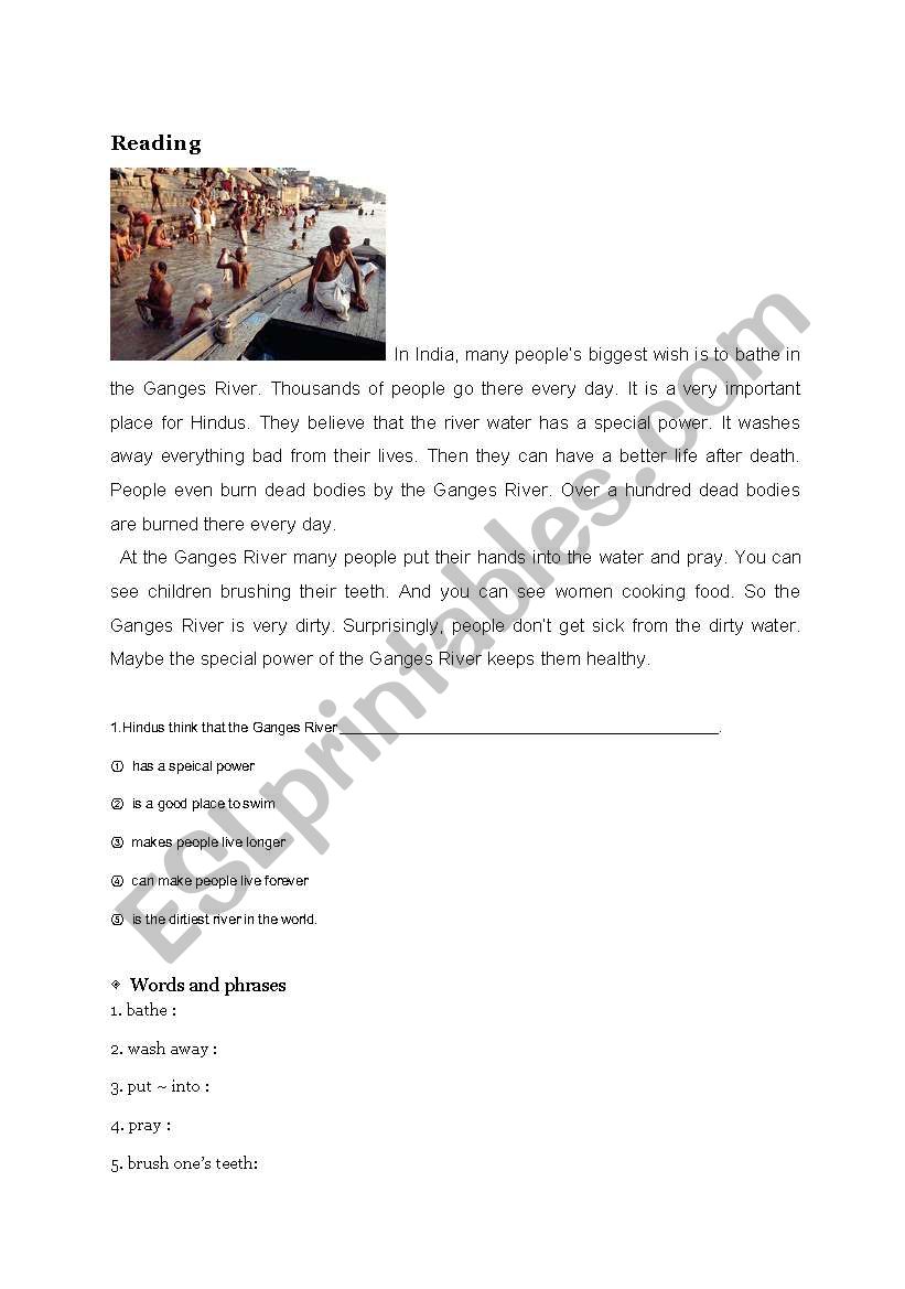 reading _Ganges river worksheet