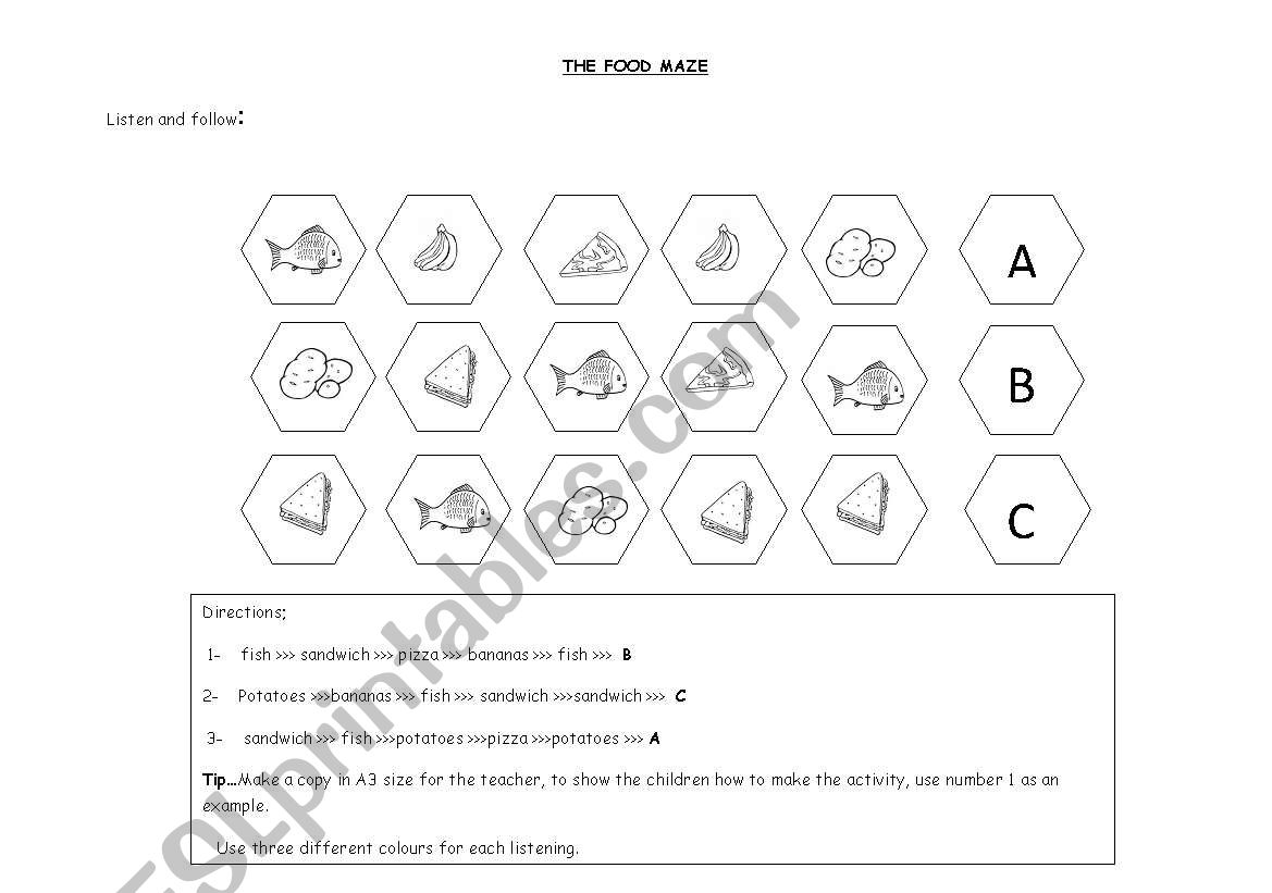 the food maze worksheet
