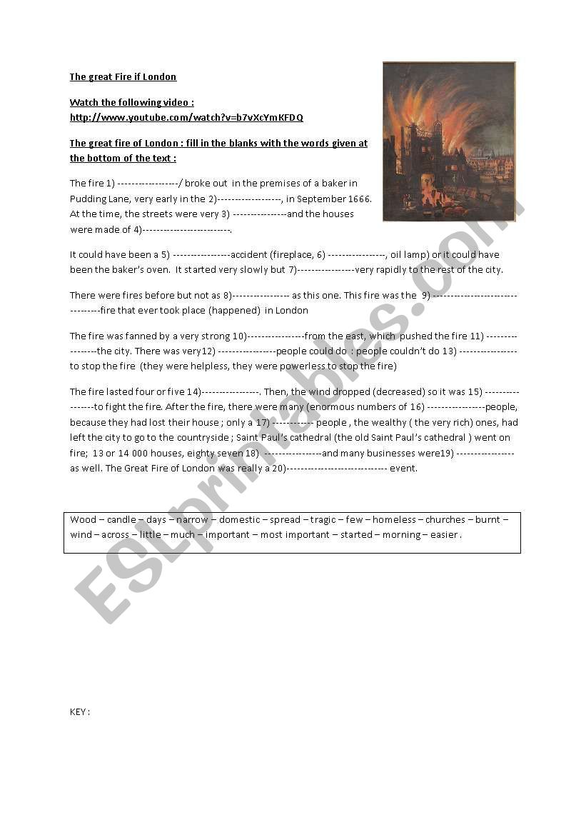 the Great Fire of London worksheet