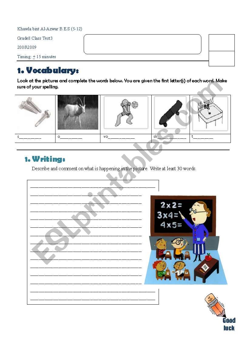 Vocabulary and Writing worksheet