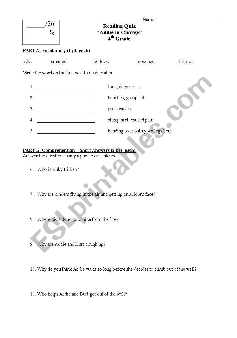 Addie In Charge Test worksheet