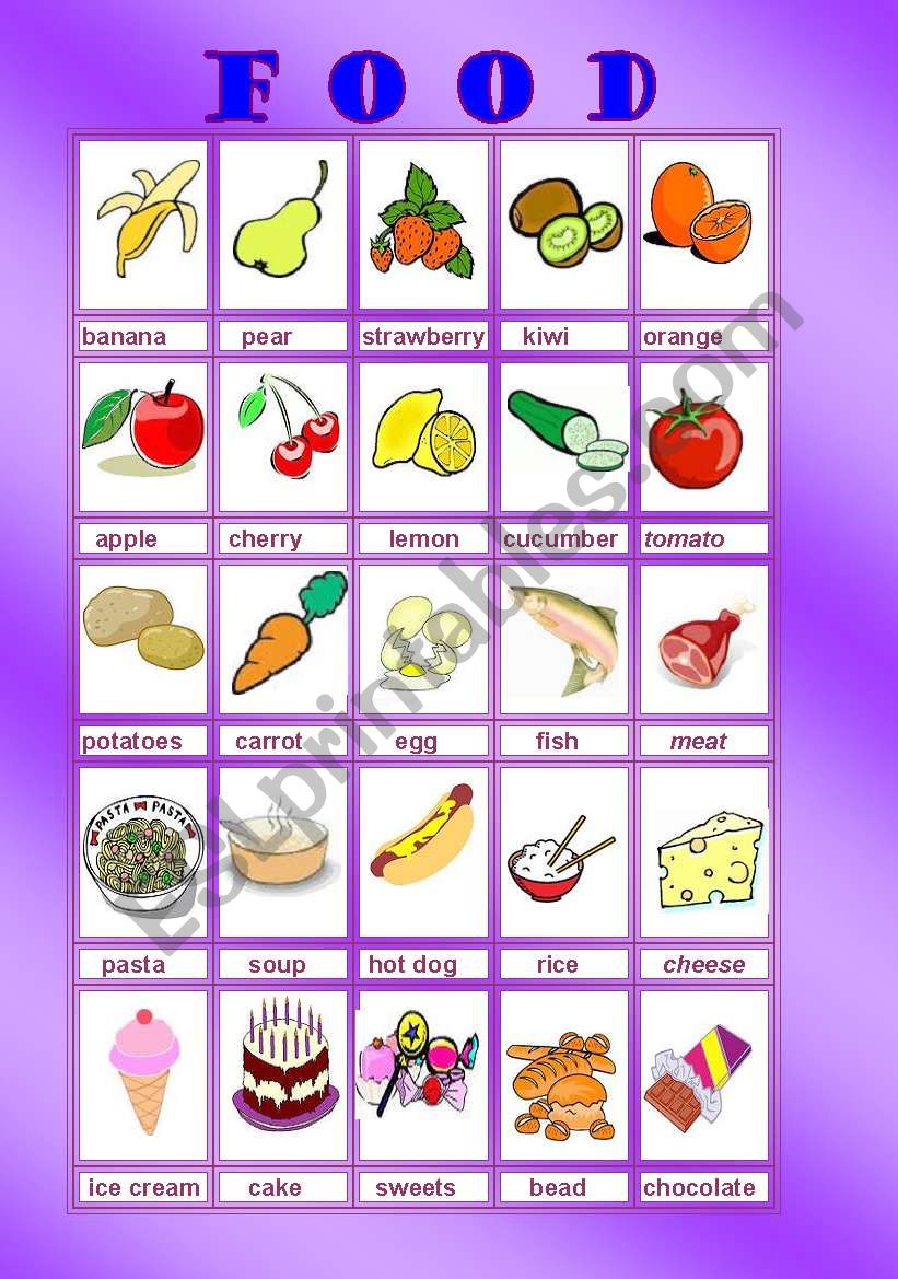 FOOD FLASH CARDS worksheet