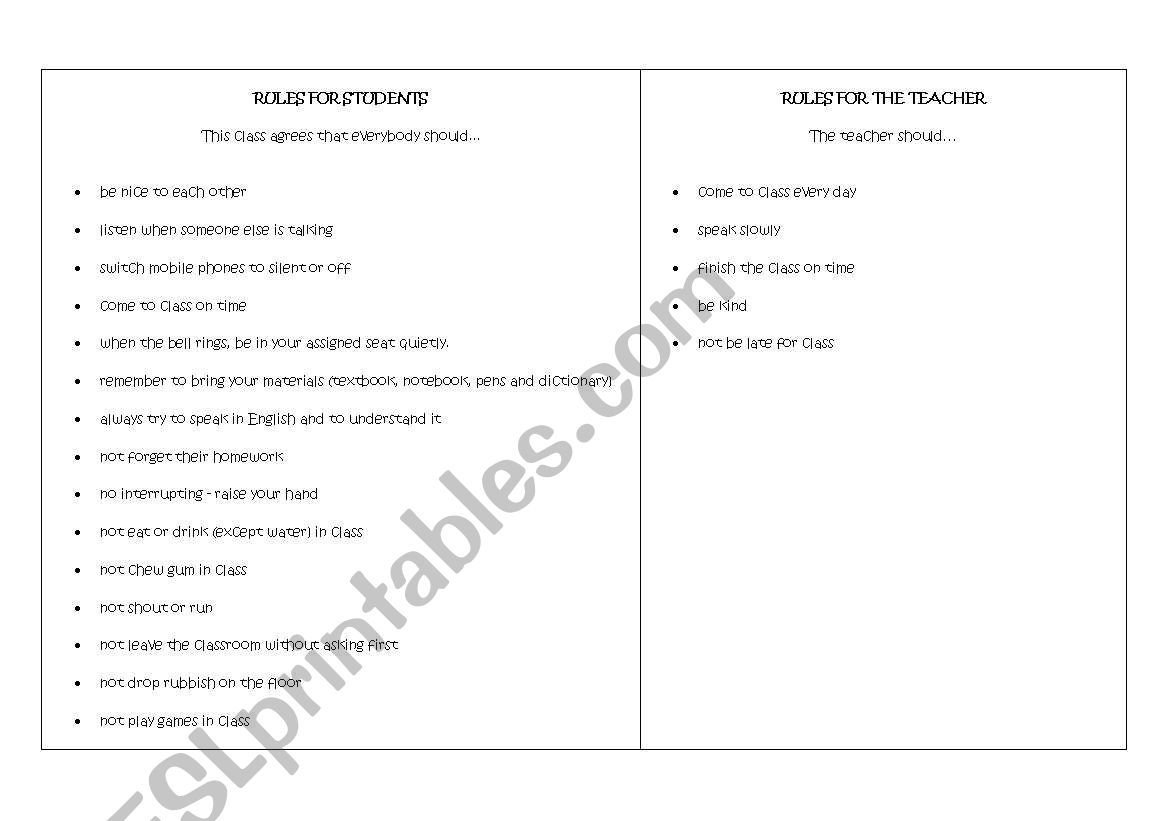 Class rules worksheet