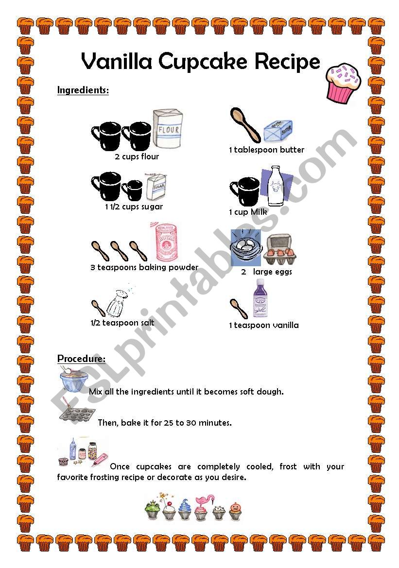 Cupcake Recipe worksheet