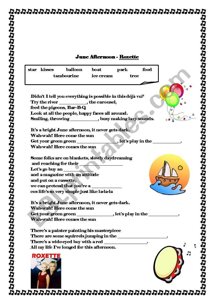 June afternoon - Roxette worksheet
