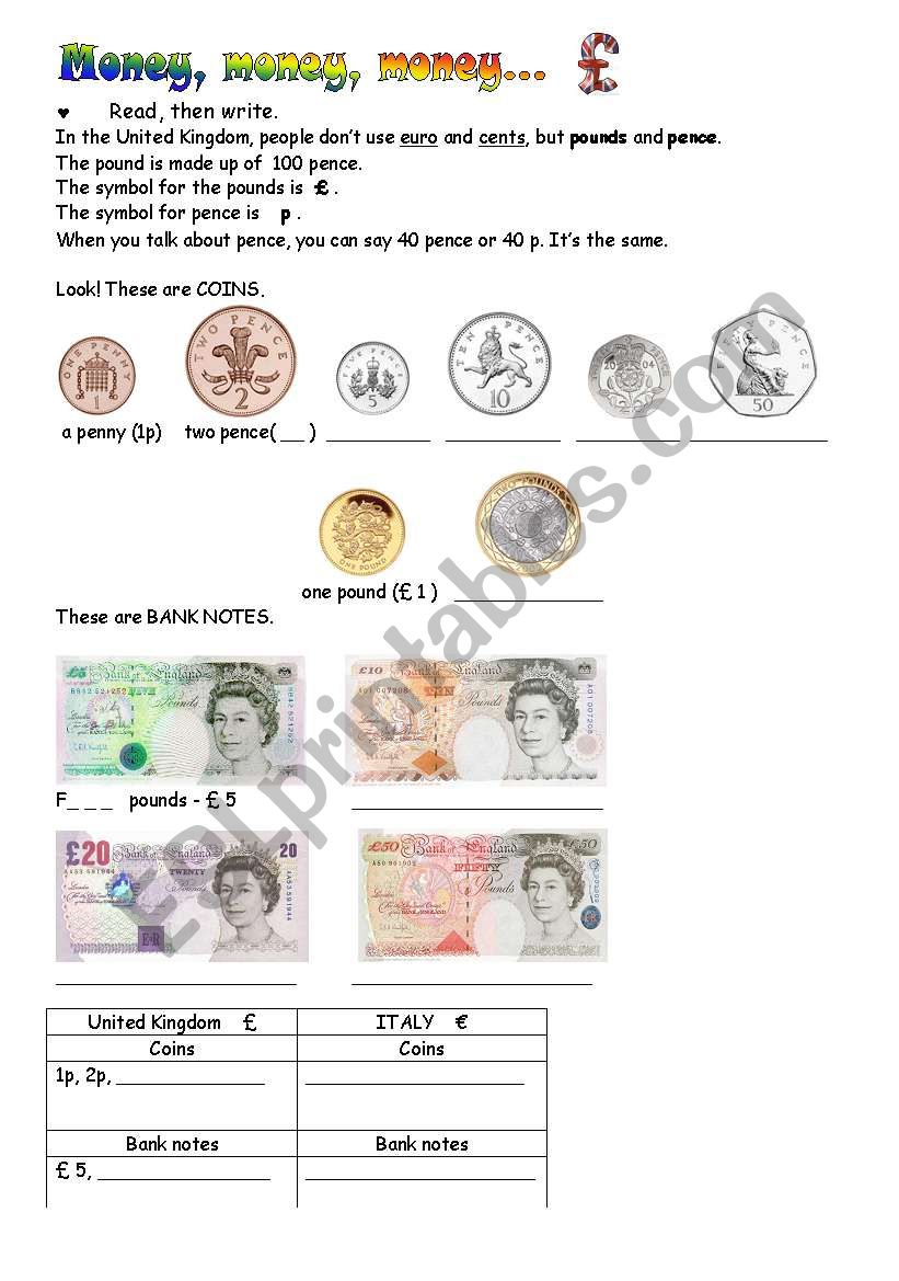 Money, money, money! worksheet