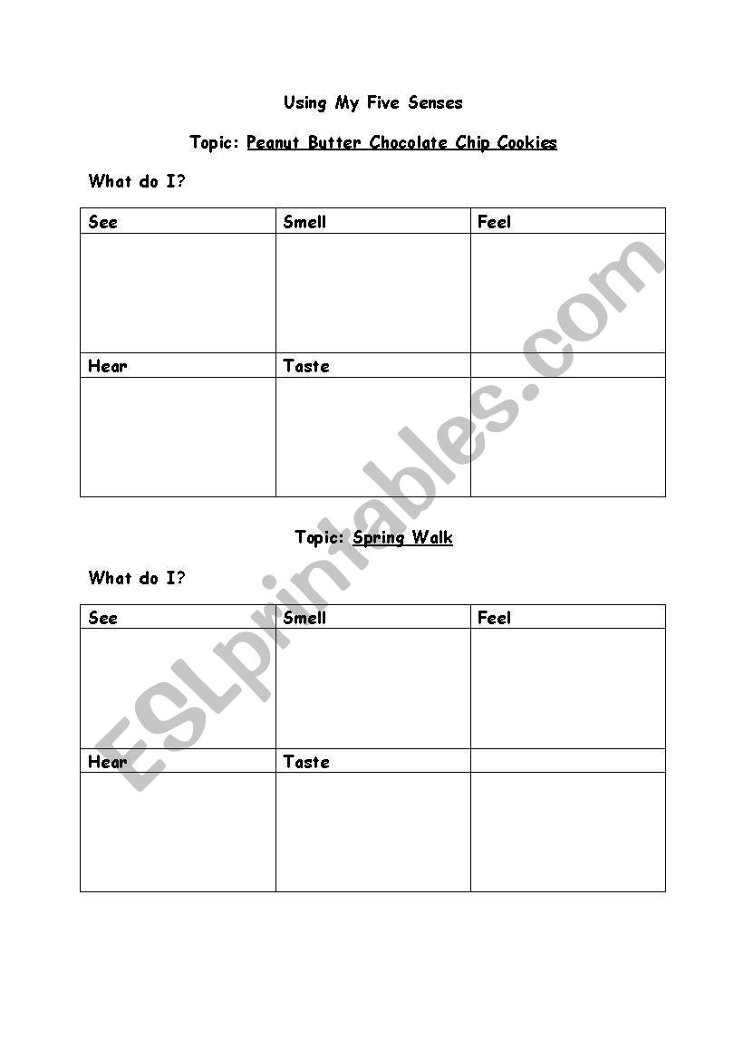 Using my Five Senses worksheet