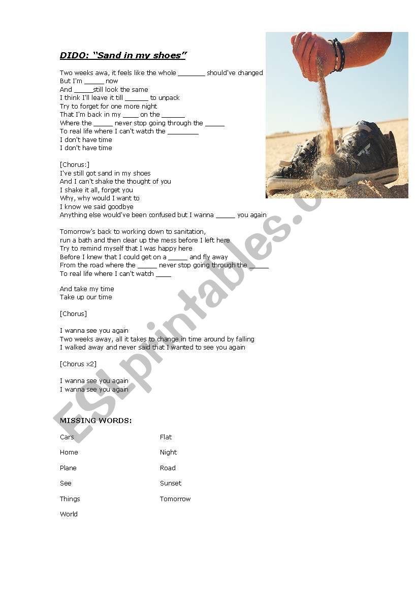 Sand in my shoes (DIDO) worksheet