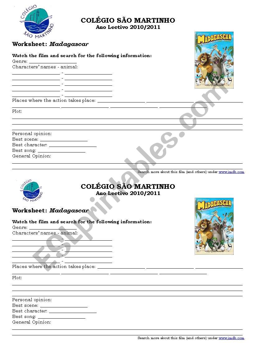 Madagascar worksheet worksheet