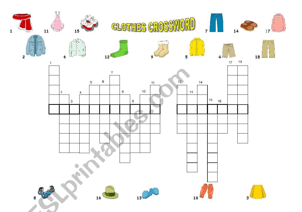 CLOTHES CROSSWORD worksheet