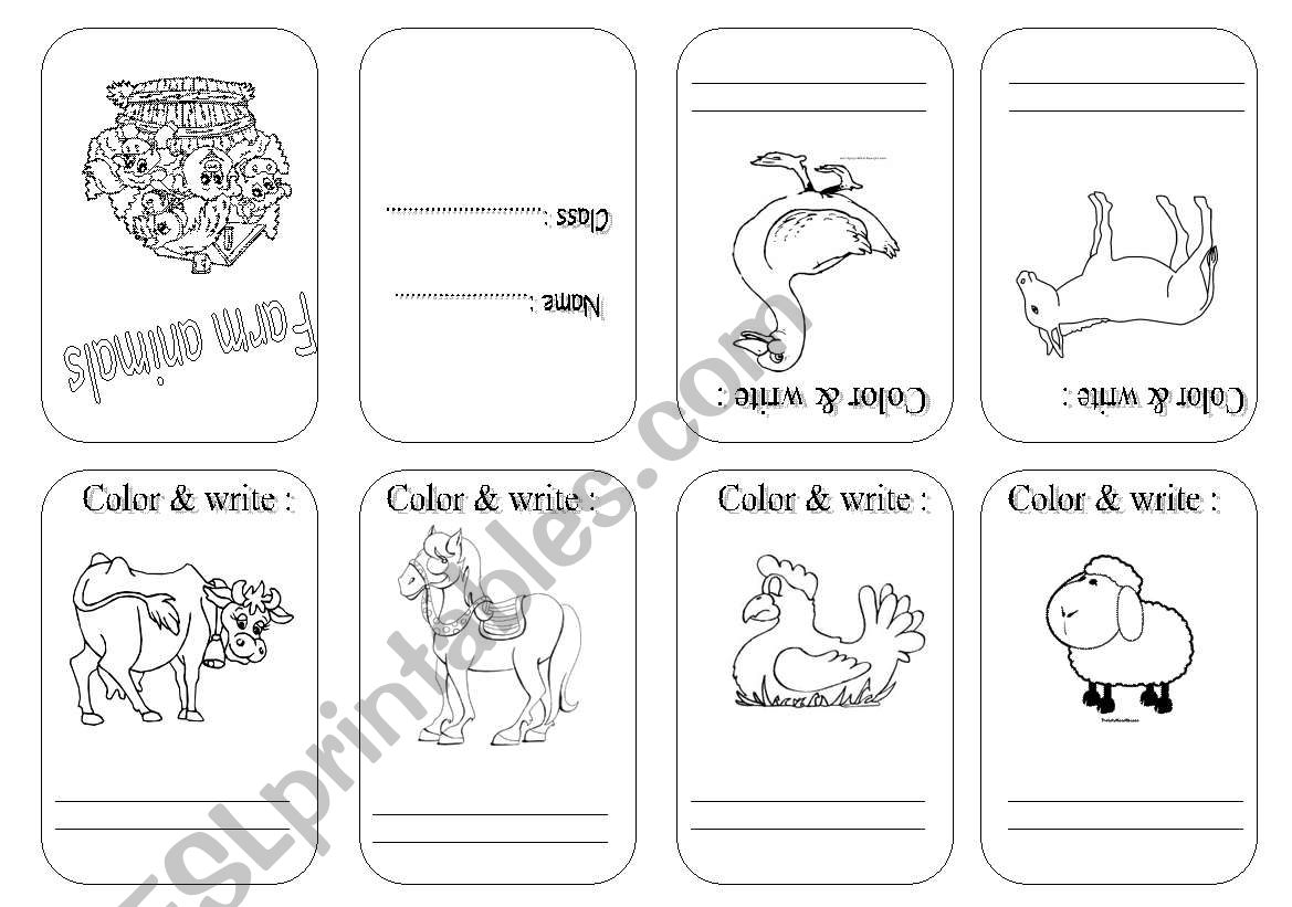 FARM ANIMALS mini book B.W worksheet