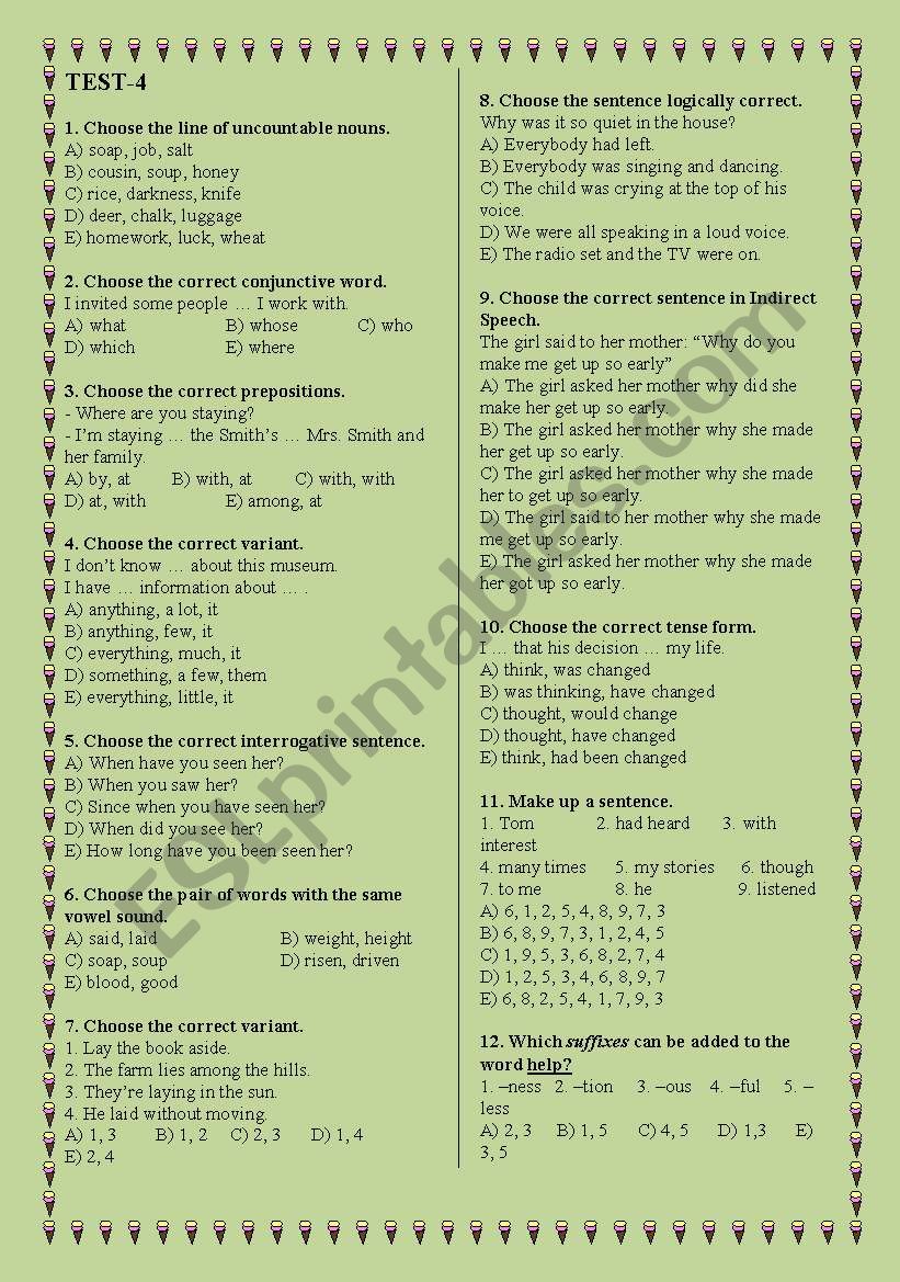 TEST worksheet