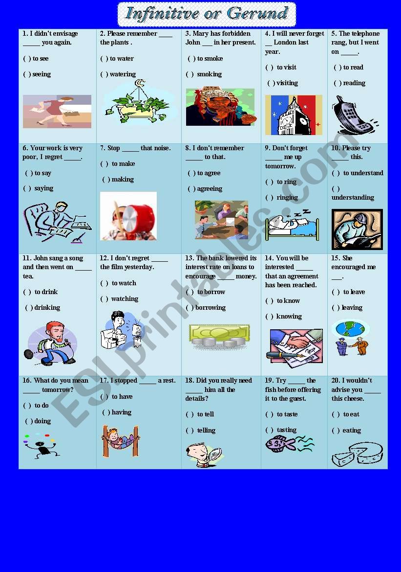 INFINITIVE AND GERUND worksheet