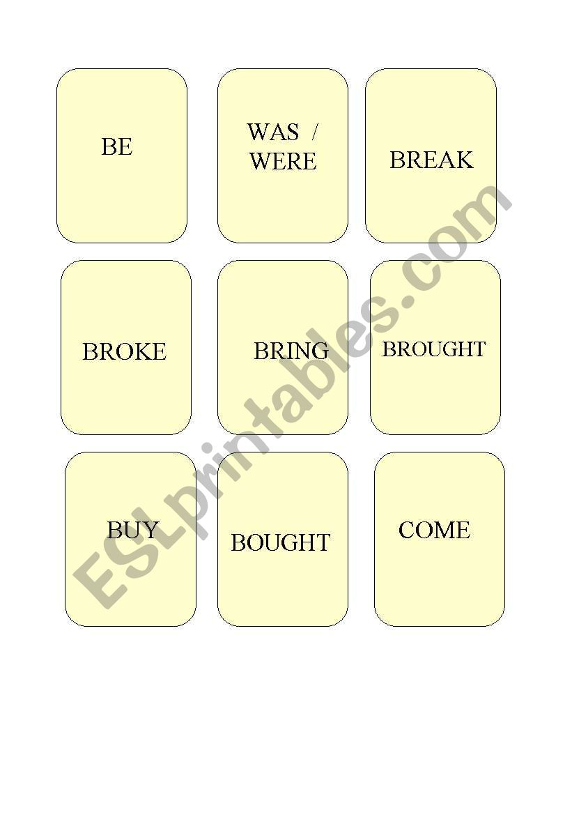 Memory game: irregular verbs worksheet