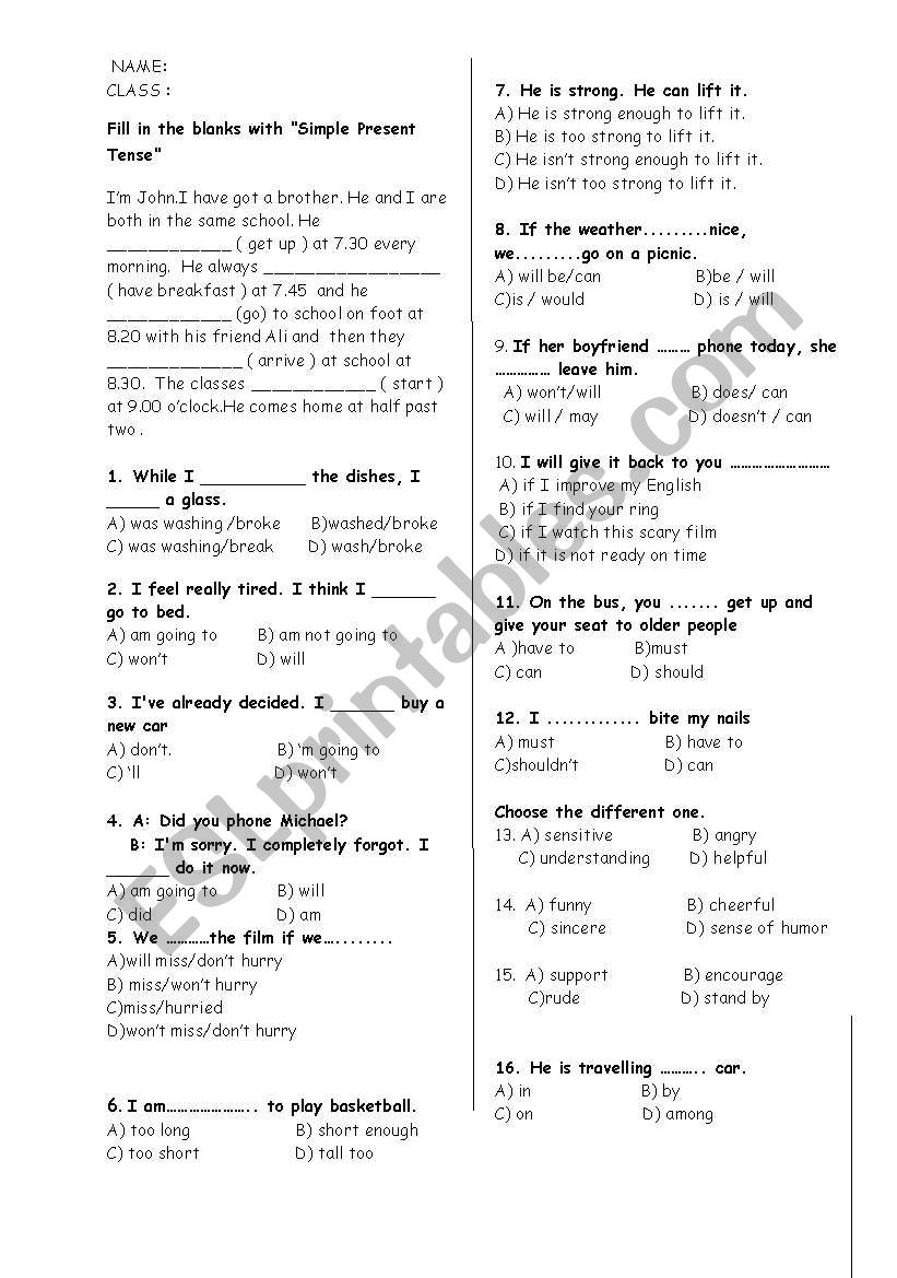 8th grades exam  worksheet