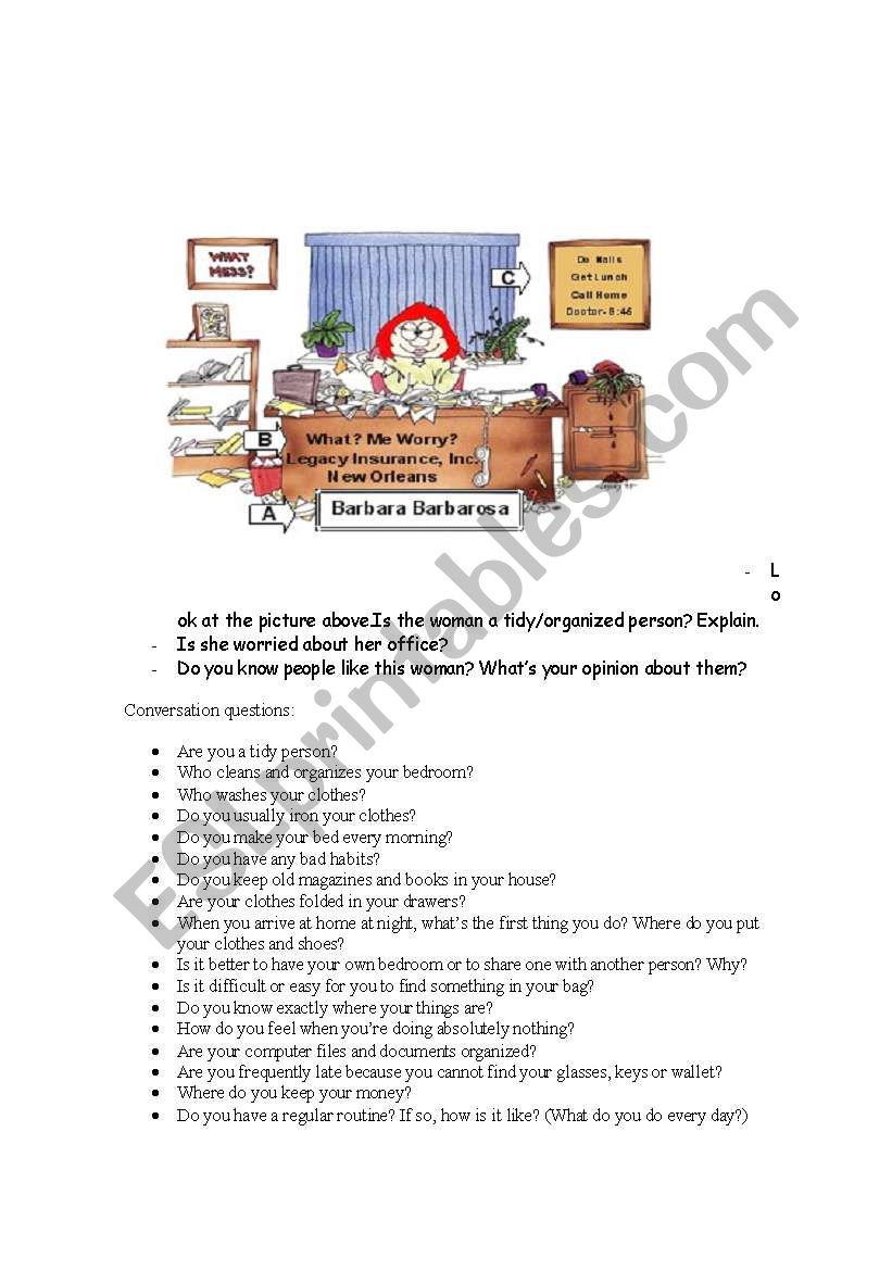 Are you a tidy person? worksheet