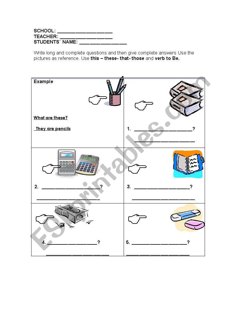 Demonstratives, this, that, these, those. 