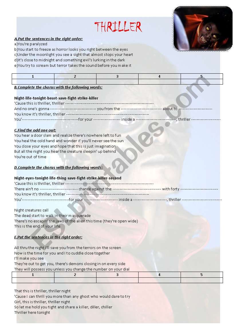 Thriller- Part 2 worksheet