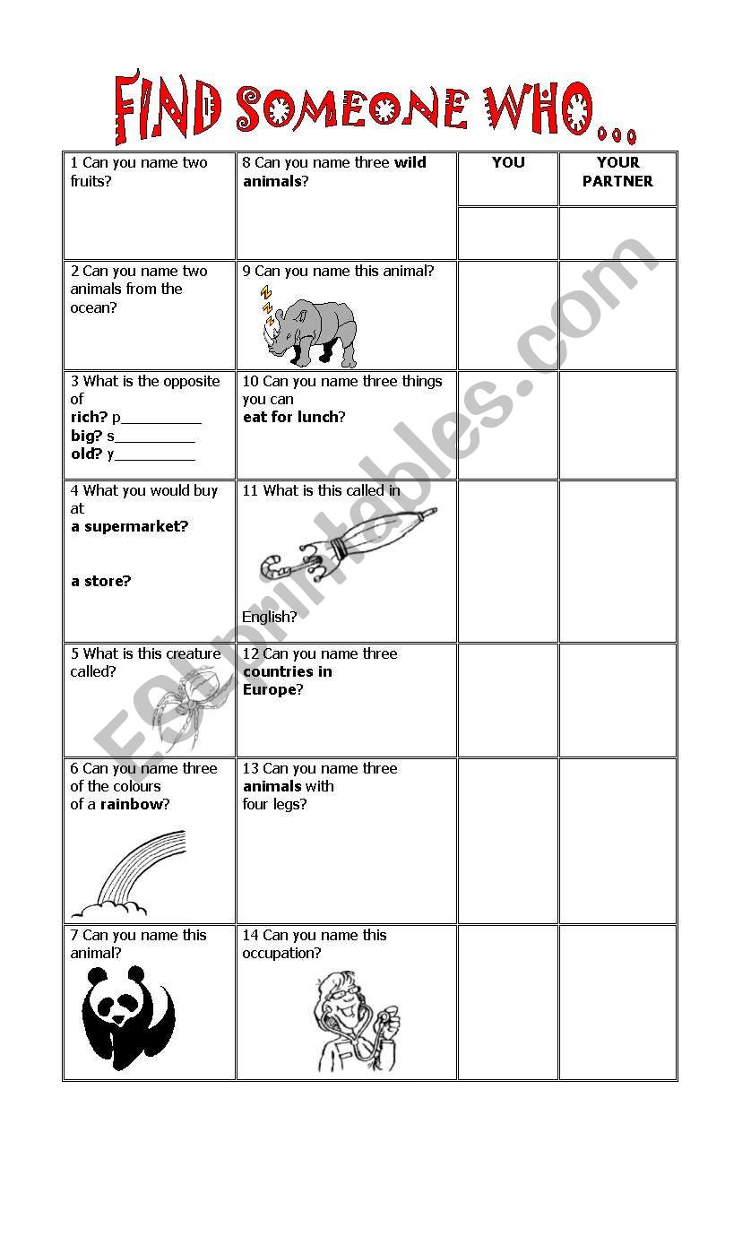 Find someone who worksheet