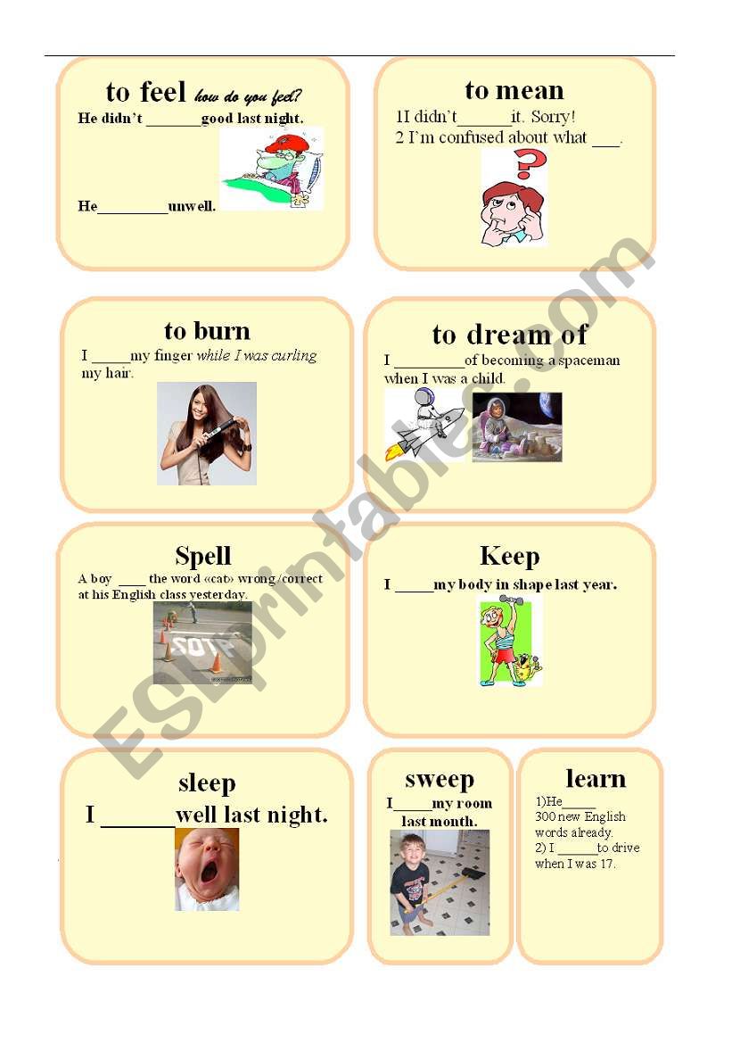 IRREGULAR VERBS  CARDS   set 2 (write the  right form) PAST SIMPLE or PRESENT PERFECT