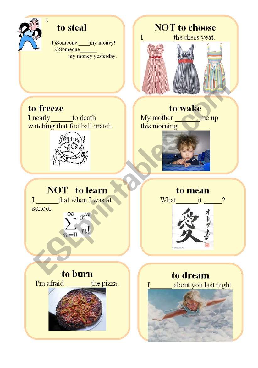 IRREGULAR VERBS  CARDS   set 3 (write the  right form) PAST SIMPLE or PRESENT PERFECT