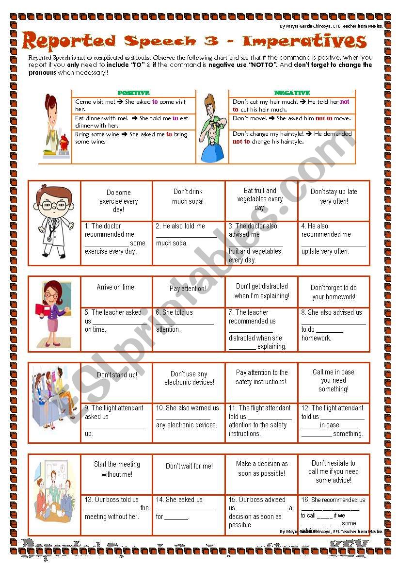 3 REPORTED SPEECH - IMPERATIVES/COMMANDS 1 - With explanation