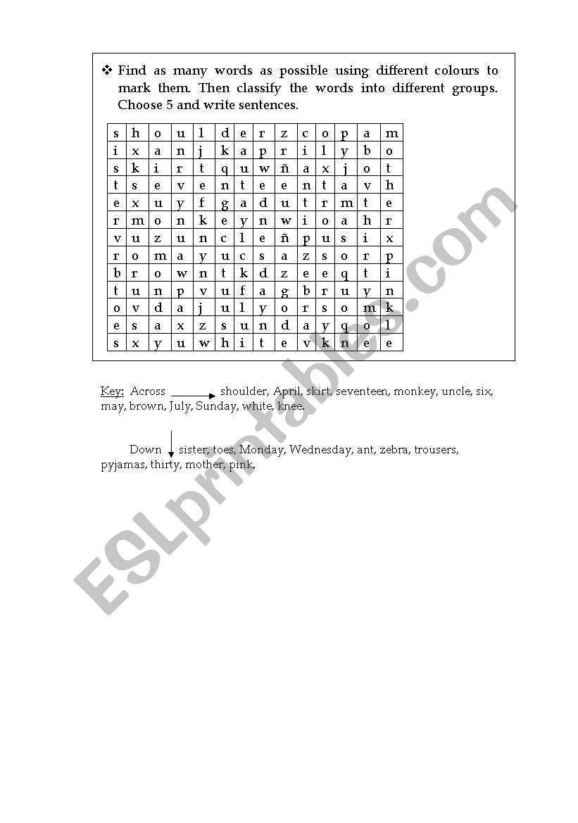 Vocabulary worksheet