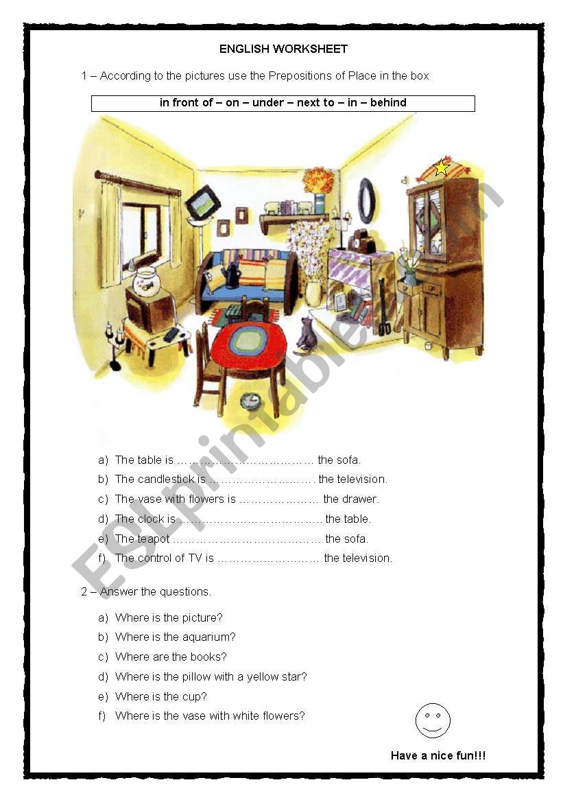 PREPOSITIONS OF  PLACE worksheet