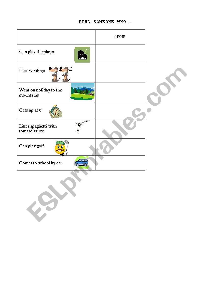 Find someone who... worksheet