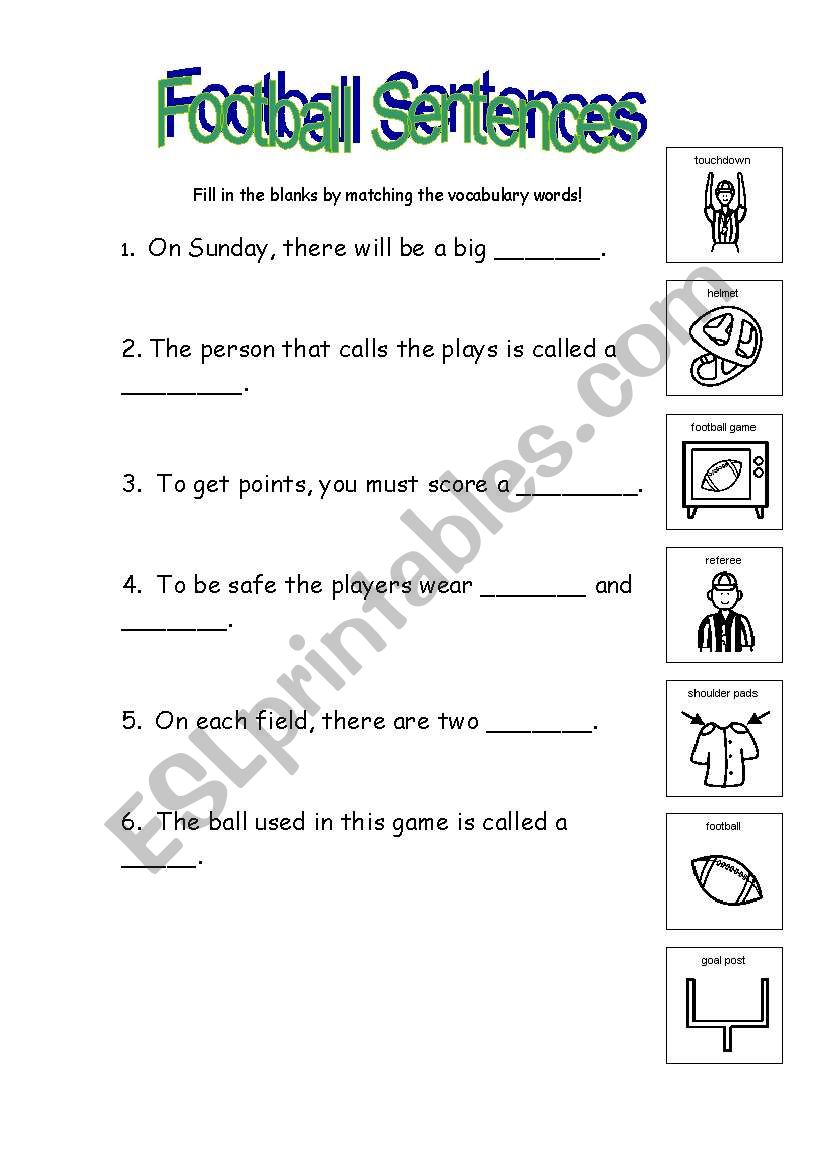 Football Sentences worksheet