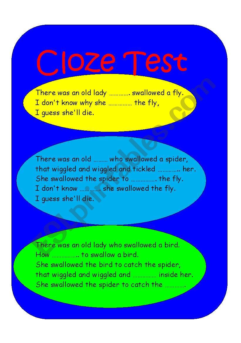THERE WAS AN OLD LADY  cloze test   5 PAGES