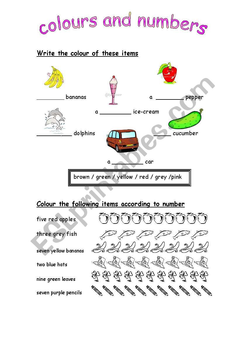 colours and numbers worksheet