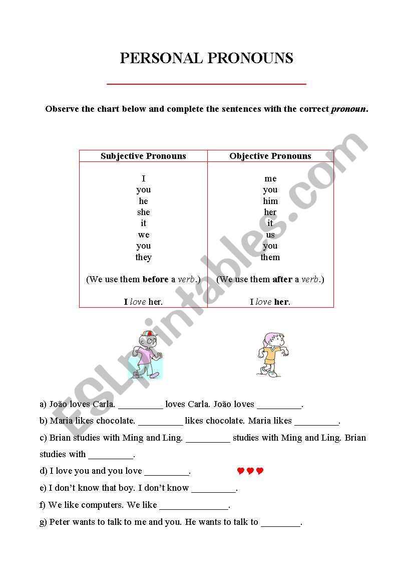 Personal Pronouns worksheet