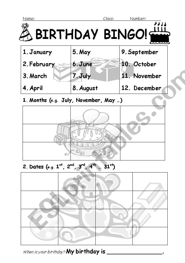 Birthday Bingo worksheet