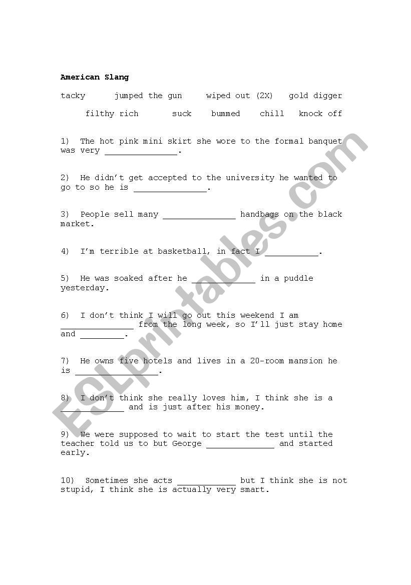 American Slang worksheet