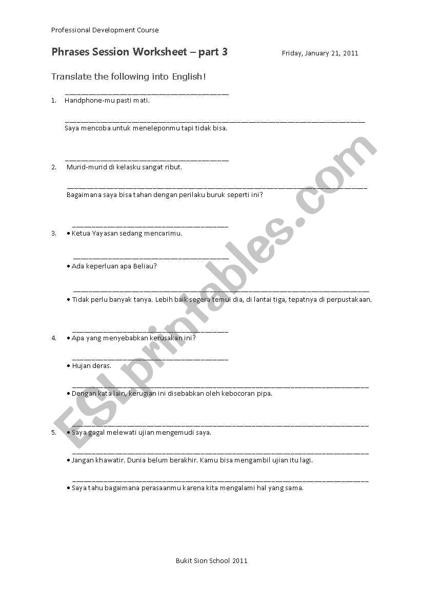 PHRASES WORKSHEET worksheet