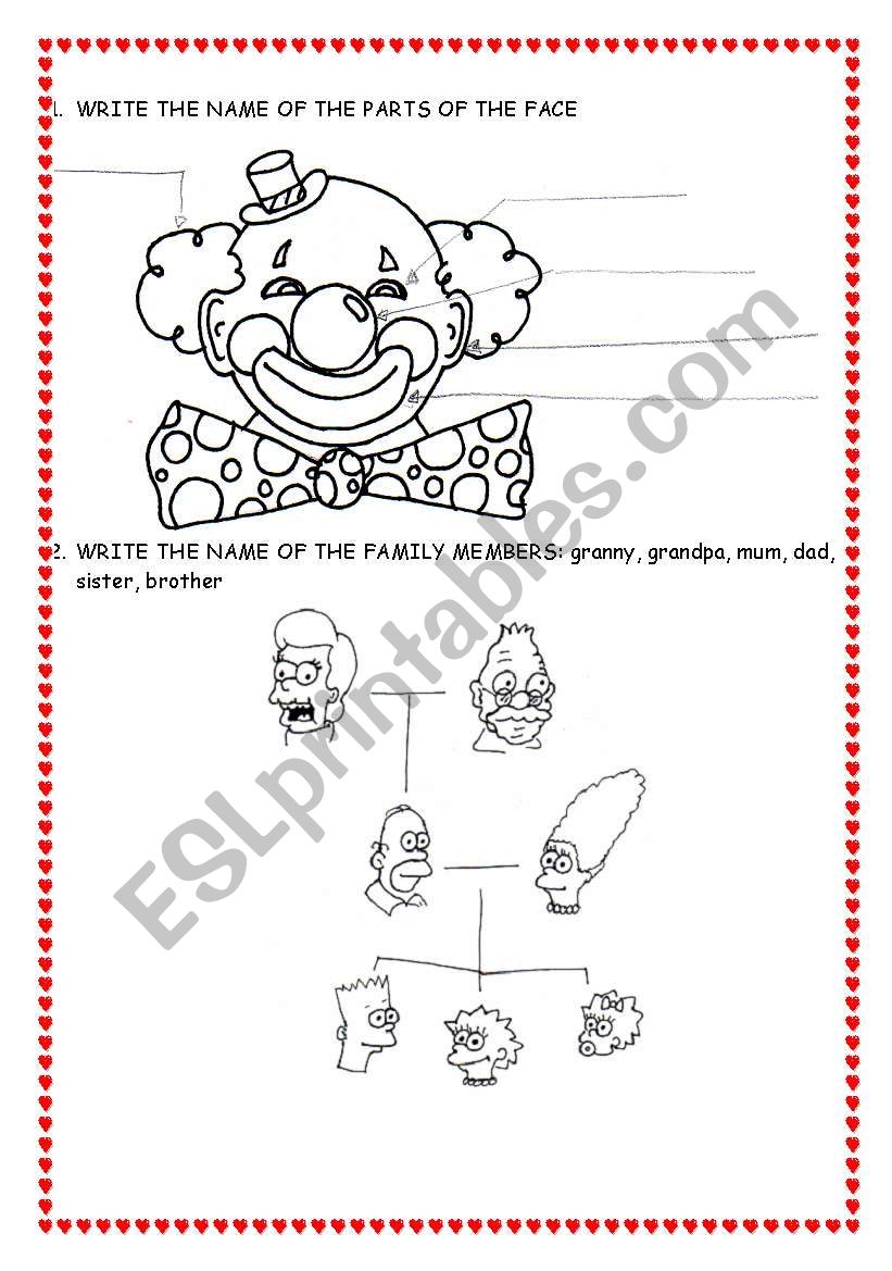 FACE AND FAMILY worksheet