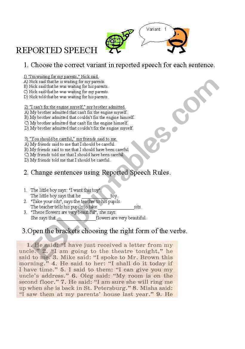 Reported Speech(Statements) worksheet