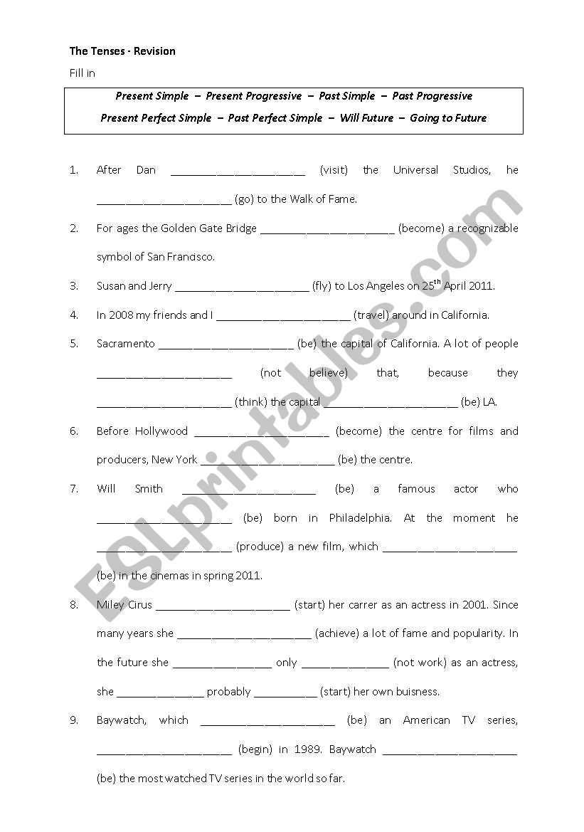 Mixed tenses worksheet