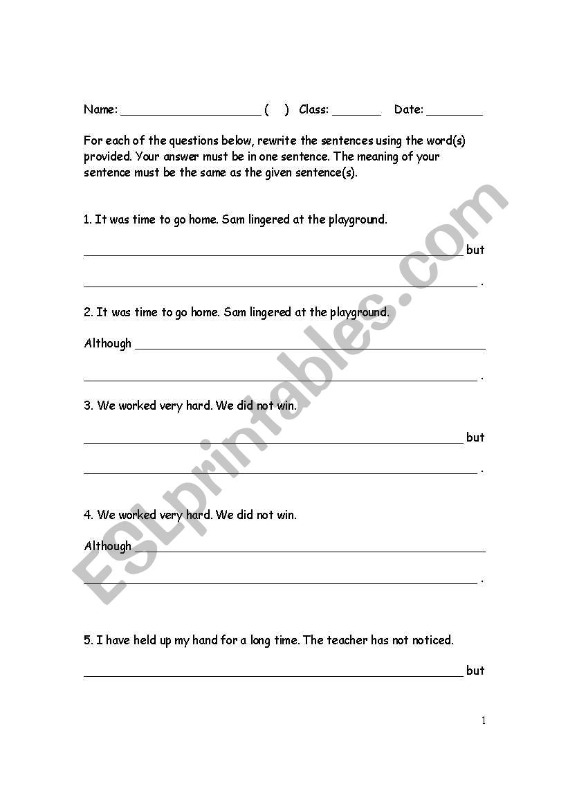 Connectors of Contrast worksheet