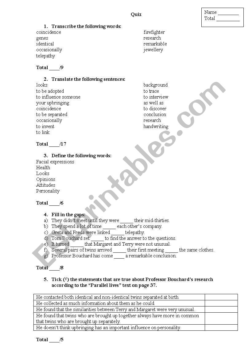 Quiz on pages 36-37 of the Cutting Edge Intermediate Students Book