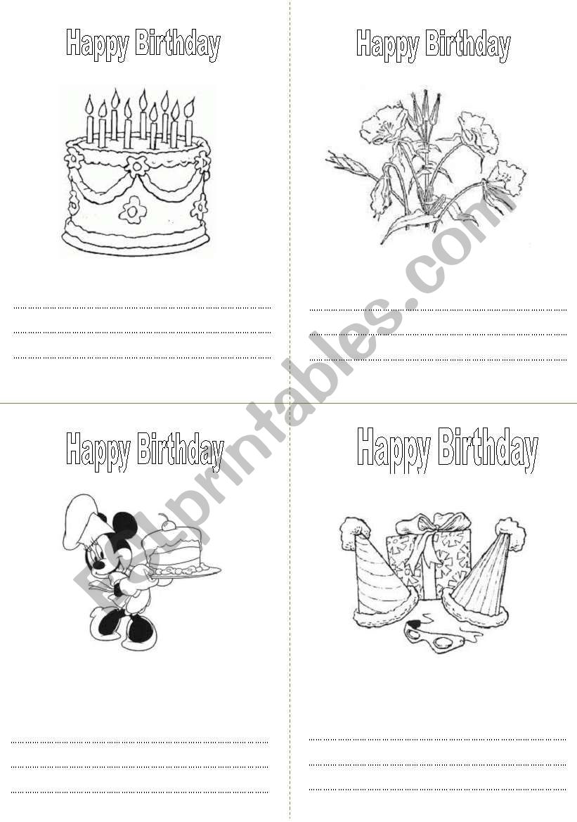 Birthday colouring card worksheet